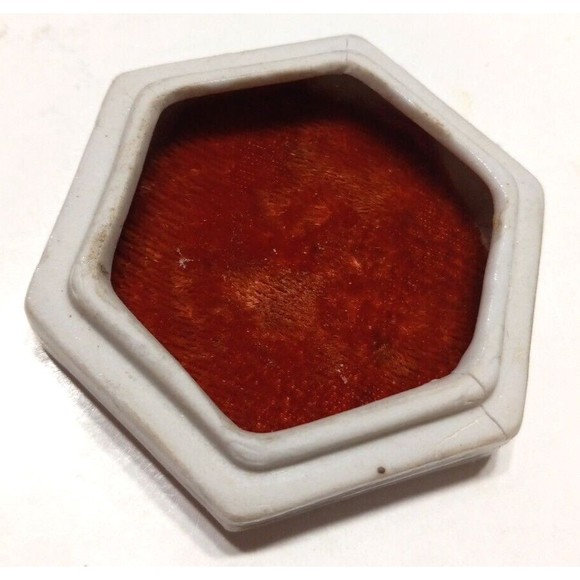 Vintage Hand Painted Porcelain Trinket Box Occupied Japan Floral Hexagon FLAW - Picture 4 of 5